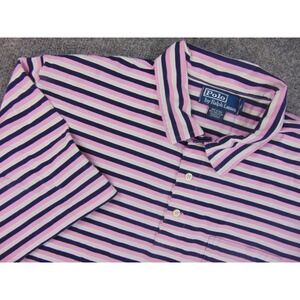 Polo Ralph Lauren Polo Shirt Men XL Cotton Pink Navy Striped Short Sleeve Pocket